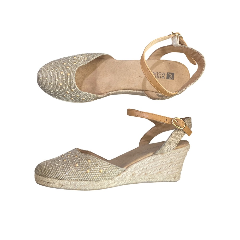 White Mountain Saltwater Gold Metallic Studded Espadrille Wedge Sandals Women 8M